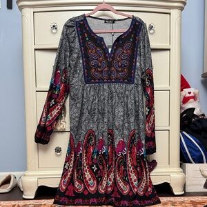 White Mark Gray and Multicolor Paisley Dress